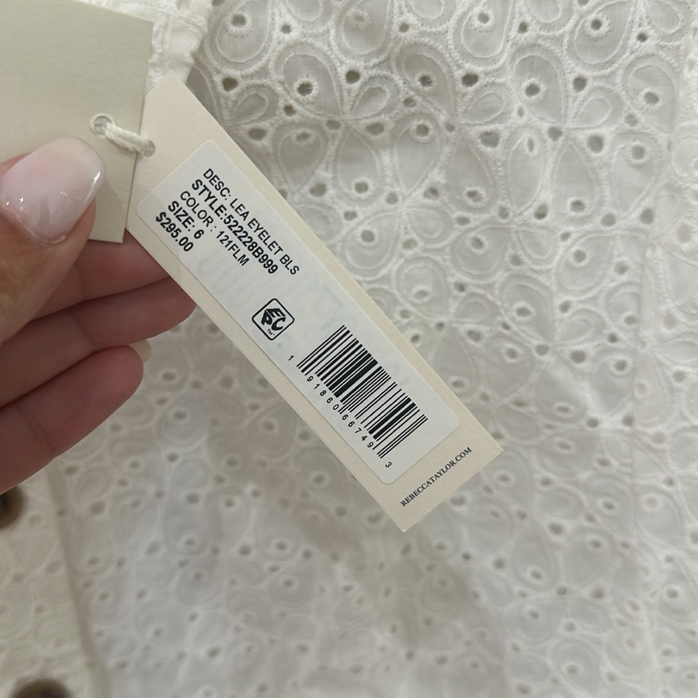 Rebecca Taylor Women's Lea Eyelet Short Sleeve Blouse Size 6 - Picture 7 of 10